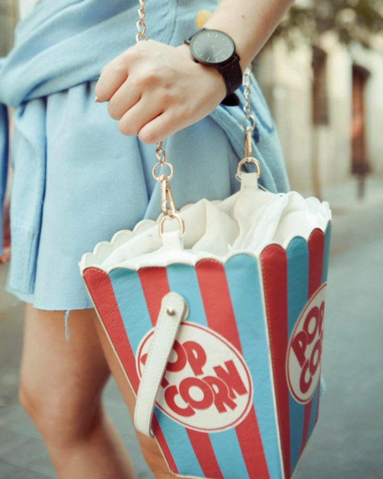 Bolsas kawaii bonitas y originales; bolso de mano en forma de palomitas de cine