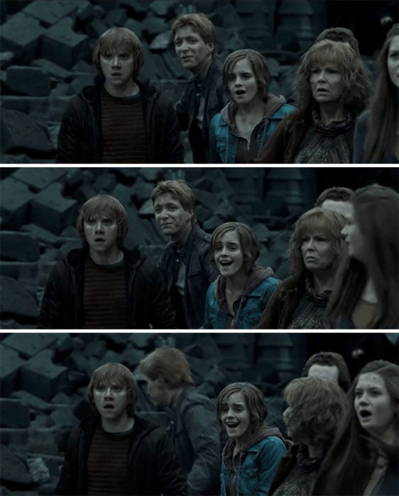 Fred y George en la escena final de Harry Potter 