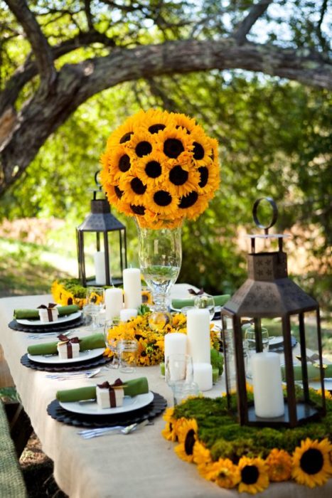 Colgante de girasoles para mesa d ebodas