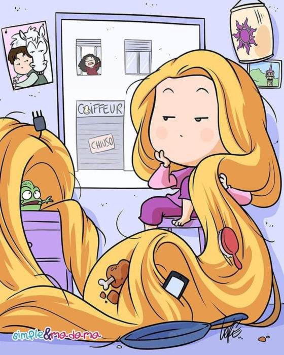 Artista Simple & Madama ilustra a princesas Disney en cuarentena; Rapunzel mirando por la ventana