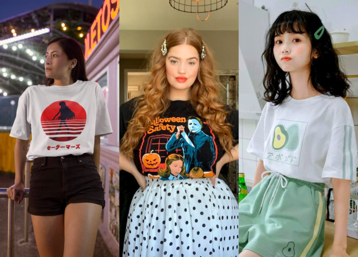 Ropa trendy, outfits; blusa con estampados de Sailor Moon, Halloween y aguacate