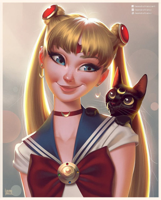 Leandro Franci ilustrador; artista hace ilustración digital de Sailor Moon, Serena Tsukino y Luna