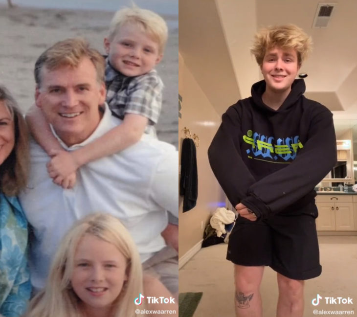 Challenge triste de TikTok; foto antes y después con ser querido que ya no está; papá e hijo abrazados