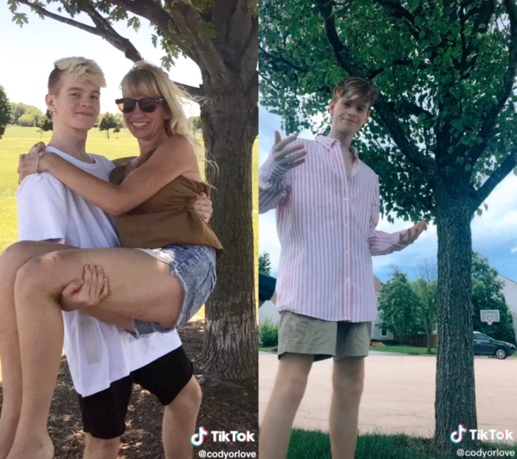 Challenge triste de TikTok; foto antes y después con ser querido que ya no está; hijo cargando a su mamá