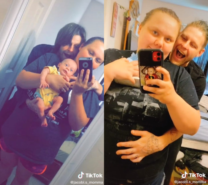 Challenge triste de TikTok; foto antes y después con ser querido que ya no está; papá, mamá y bebé