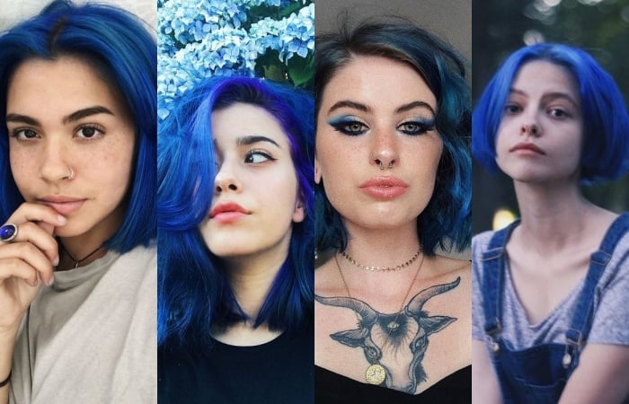 chicas con cabello teñido color azul intenso bright blue azul brillante