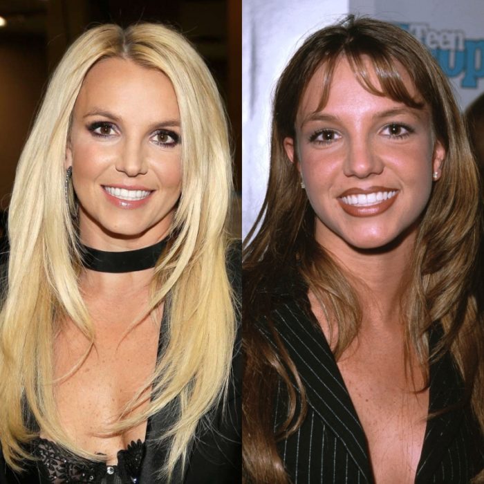 britney spears con el cabello rubio y naturalmente castaño