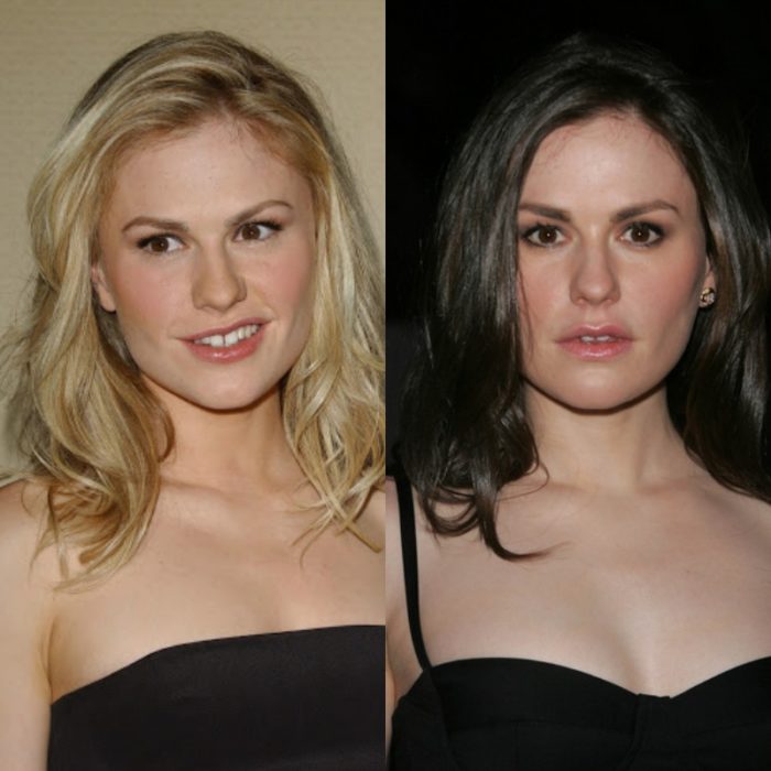 anna paquin con el cabello rubio y naturalmente castaño oscuro