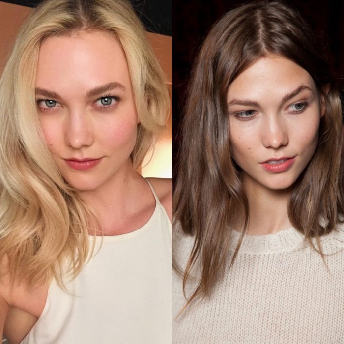 modelo karlie kloss con el cabello rubio y el natural castaño