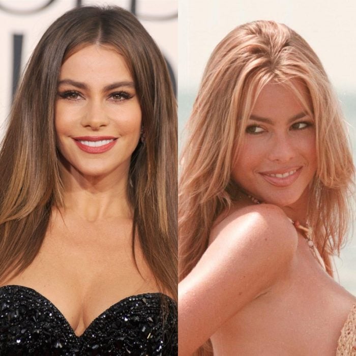 sofia vergara con el cabello rubio natural y castaño