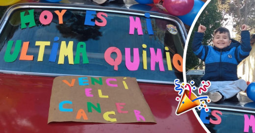 Pequeño celebra el fin de su enfermedad con globos y carteles coloridos