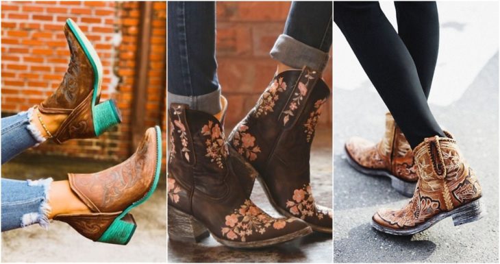 Botas estilo vaqueras con decoración de flores bordadas