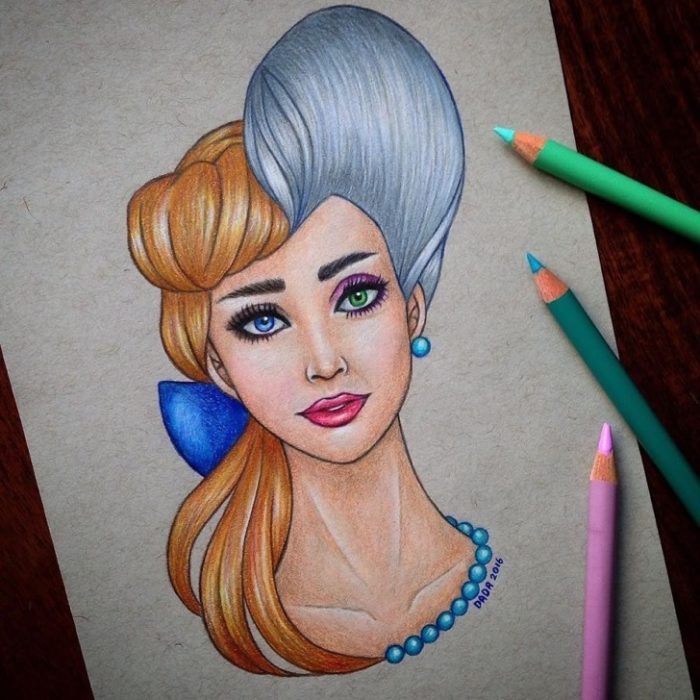 Dibujo realizado por la artista dada16808 combinando a los personajes Disney, Cenicienta y Lady Tremaine