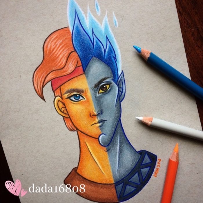 Dibujo realizado por la artista dada16808 combinando a los personajes Disney, Hércules y hades 