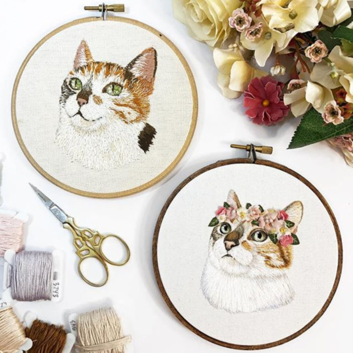 Artista Michelle Staub hace bordados de mascotas; bordado de gatos, antes y después