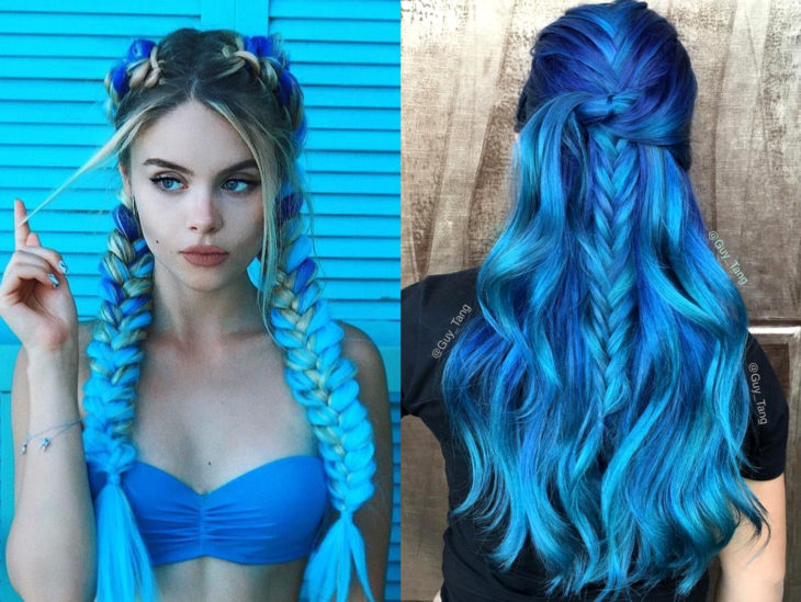 Blue balayage; cabello teñido de azul degradado que parece el océano