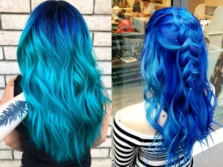 Blue balayage; cabello teñido de azul degradado que parece el océano