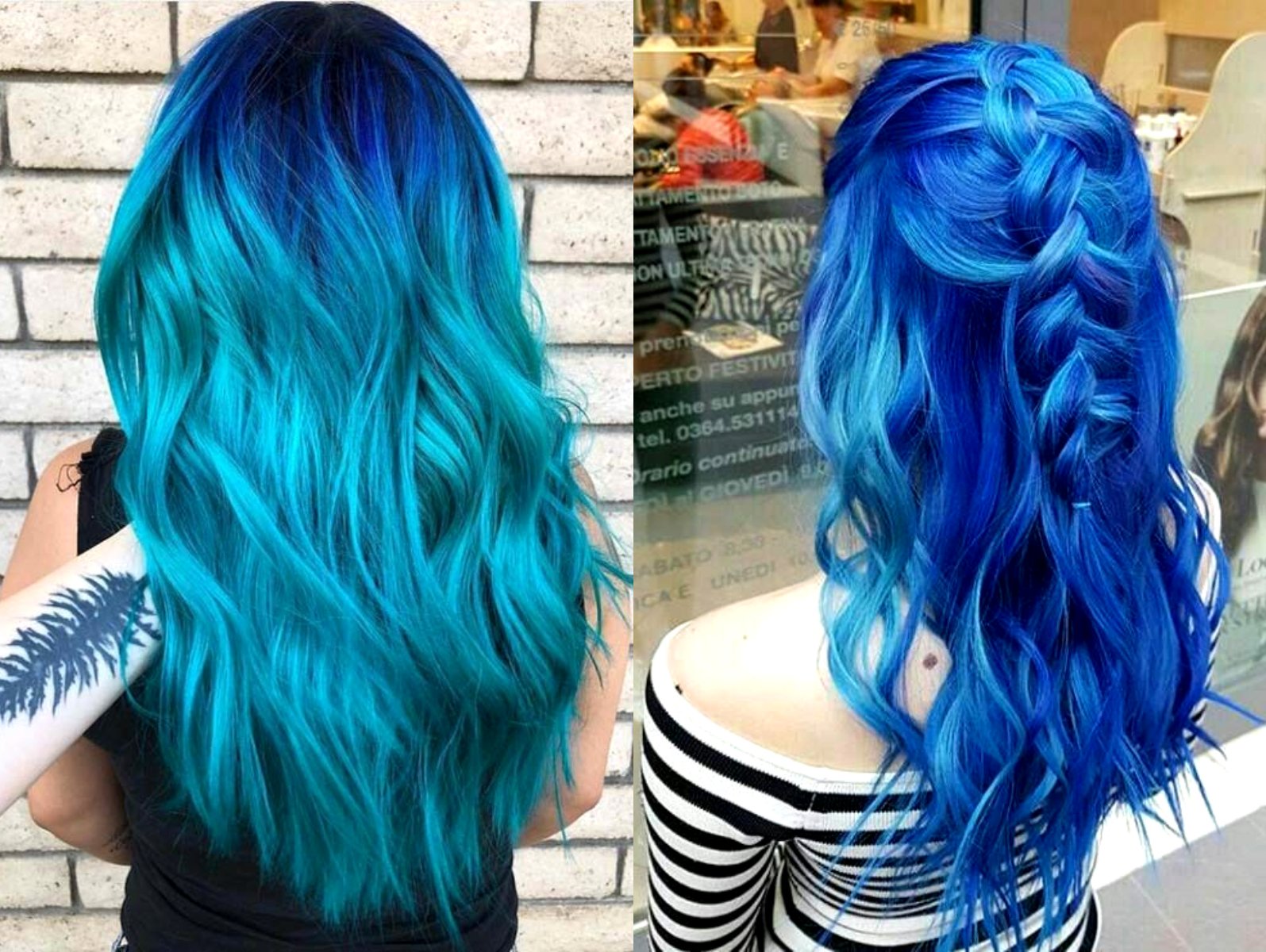 Blue balayage on medium blonde hair: Before and after - wide 8