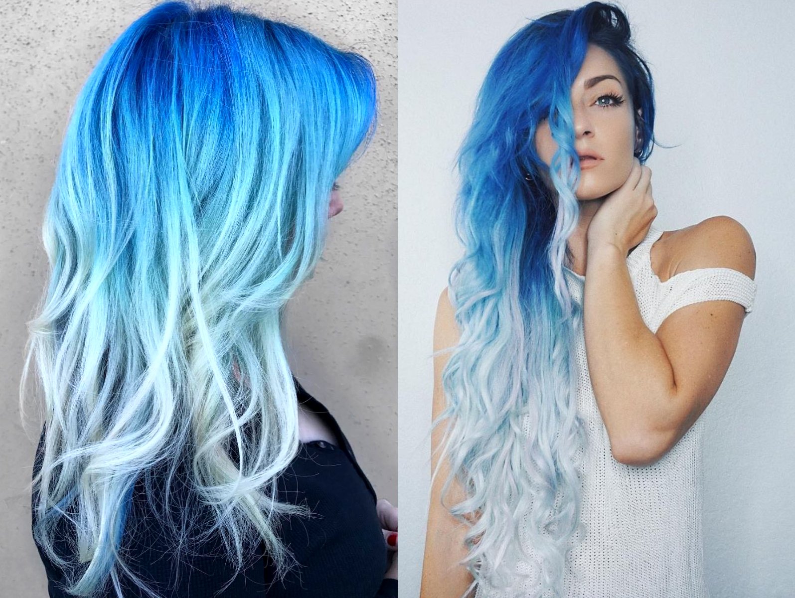 Blue balayage el tinte de cabello azul que parece el mar