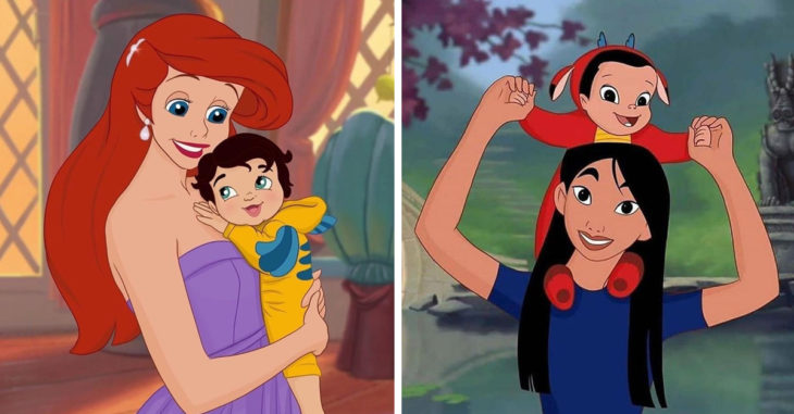 Convierte a princesas Disney en hermosas madres junto a sus hijos