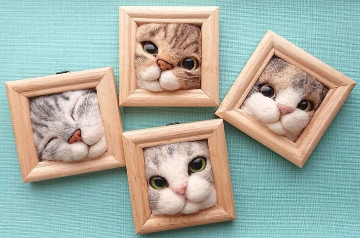 Cuadros de gatos hechos con fieltro