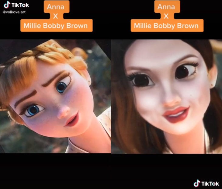 Artista Lisa Volkova ilustra cómo se verían las famosas si fueran princesas Disney; Frozen, Anna, Millie Bobby Brown