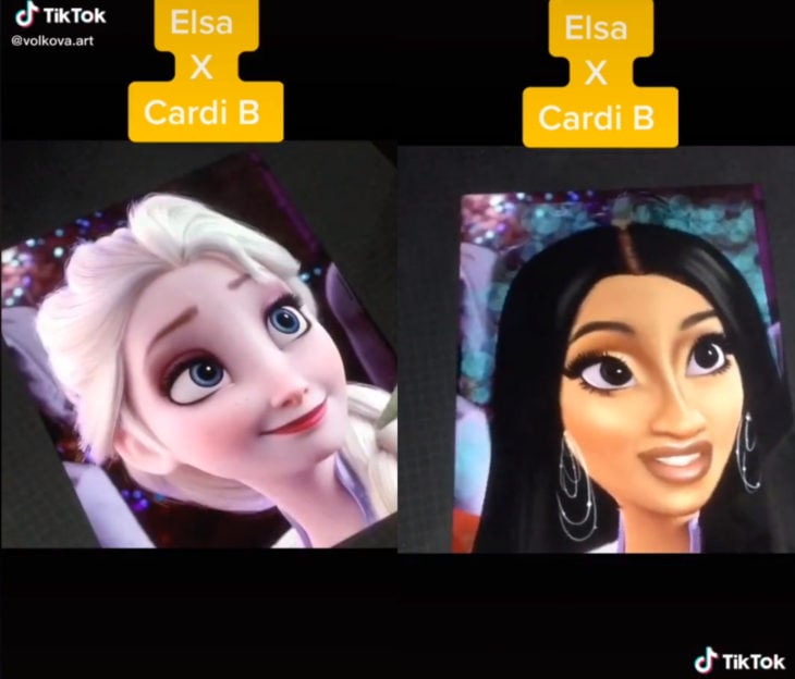 Artista Lisa Volkova ilustra cómo se verían las famosas si fueran princesas Disney; Frozen, Elsa, Cardi B