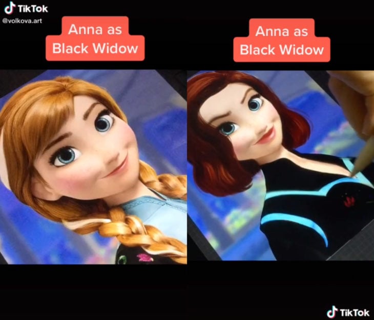 Artista Lisa Volkova ilustra cómo se verían las famosas si fueran princesas Disney; Frozen, Anna, Viuda Negra, Black Widow, Scarlett Johansson