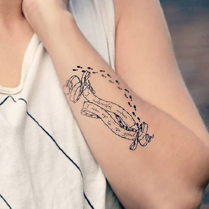Tatuaje inspirado en Harry Potter, de zona del mapa del merodeador 