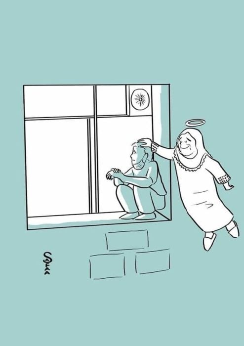 Hombre en Palestina escala a ventana del hospital para ver a su mamá ilustración