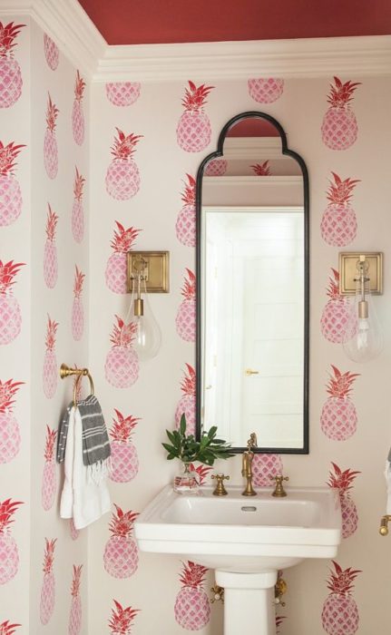 Decoración de pared con piñas rosas