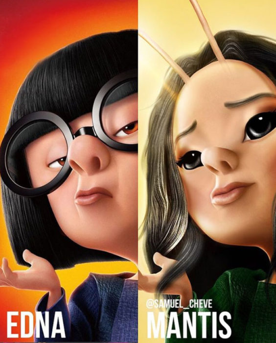 Edna moda de Los increíbles como Mantis de Los gaurdianes de la galaxia