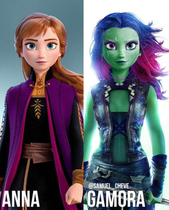 Anna de Frozen como Gamora de Los guardianes de la Galaxia