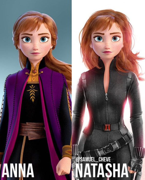 Anna de Frozen como Natasha de Los vengadores