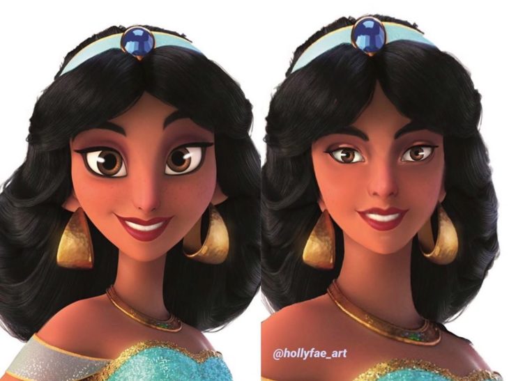 Artista Holly Fae crea ilustraciones de princesas Disney con facciones más realistas; Jasmín, Aladdín