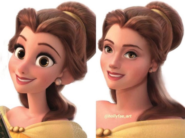 Artista Holly Fae crea ilustraciones de princesas Disney con facciones más realistas; Bella, La bella y la bestia