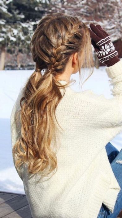 Dos colitas con trenzas y cabello suelto al final