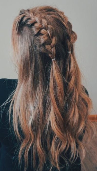 Colitas en trenza con cabello suelto