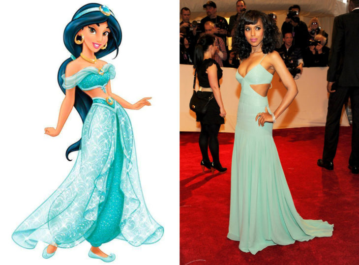 Famosas con vestidos de princesa Disney; Jasmín, Aladdín, Kerry Washington, vestido verde menta