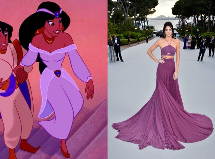 Famosas con vestidos de princesa Disney; Jasmín, Aladdín, vestido morado, Kendall Jenner