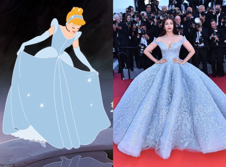 Famosas con vestidos de princesa Disney; Aishwarya Rai, Cenicienta con vestido azul