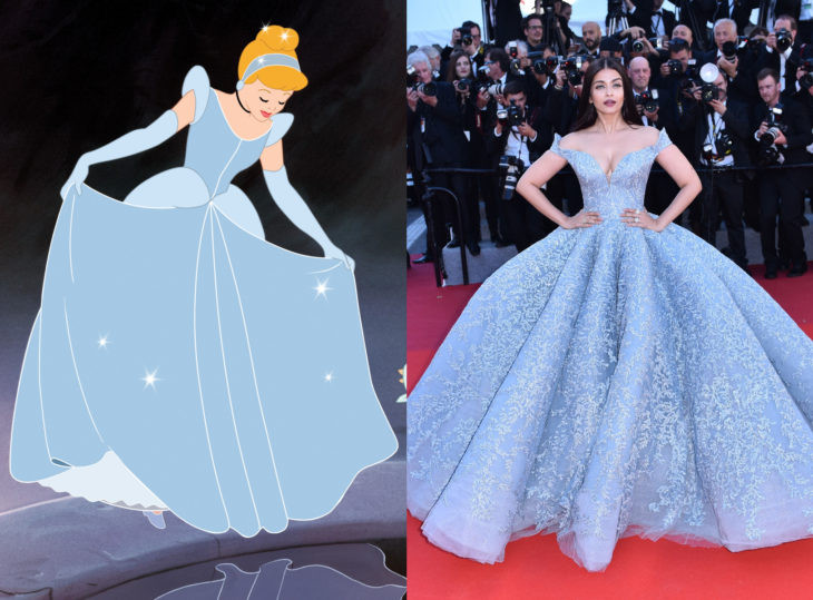 Famosas con vestidos de princesa Disney; Aishwarya Rai, Cenicienta con vestido azul