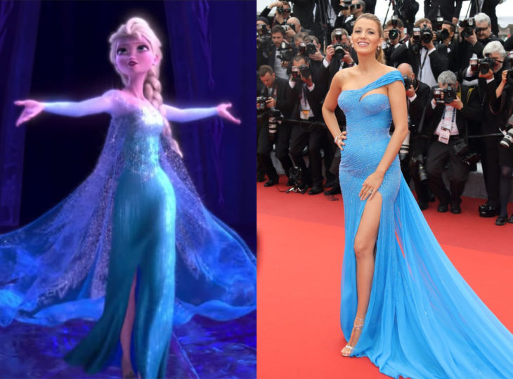 Famosas con vestidos de princesa Disney; Elsa, Frozen, Blake Lively embarazada, vestido azul