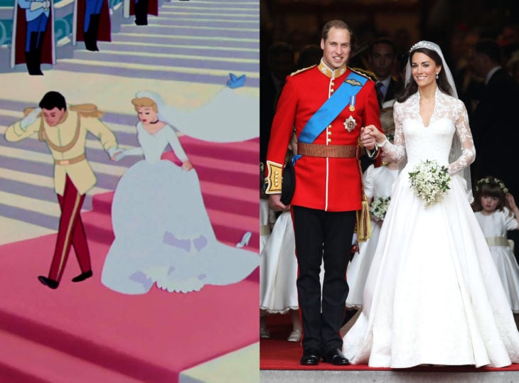Famosas con vestidos de princesa Disney; Kate Middleton y el príncipe Williams, boda, Cenicienta vestido de novia