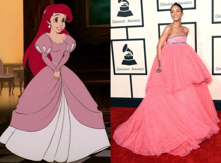 Famosas con vestidos de princesa Disney; Ariel, La sirenita, Rihanna vestido rosa