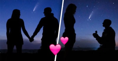 Le propone matrimonio a su novia con un cometa de fondo