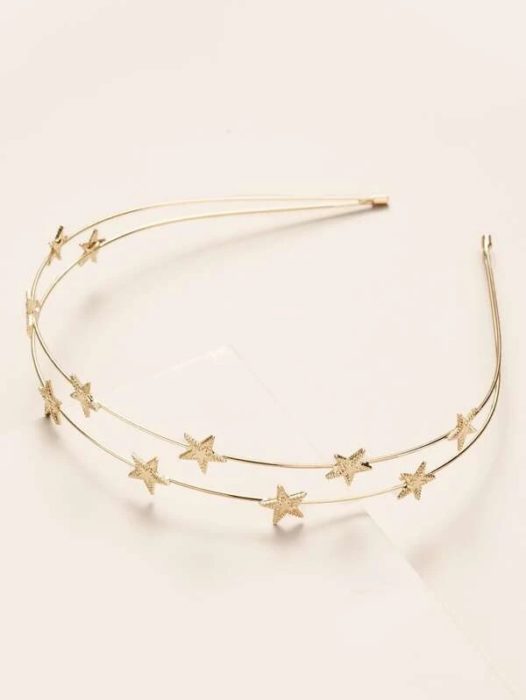 diadema de aro delgado en color dorado con estrellas