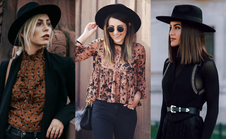 Accesorios bonitos para cabello; peinado con sombrero negro de ala ancha, bohemio