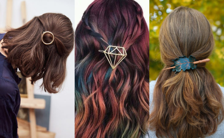 Accesorios bonitos para cabello; broches originales de círculo, diamante y hoja de árbol para peinado de media coleta