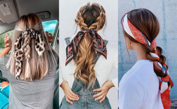 Accesorios bonitos para cabello; peinado de trenza con mascada